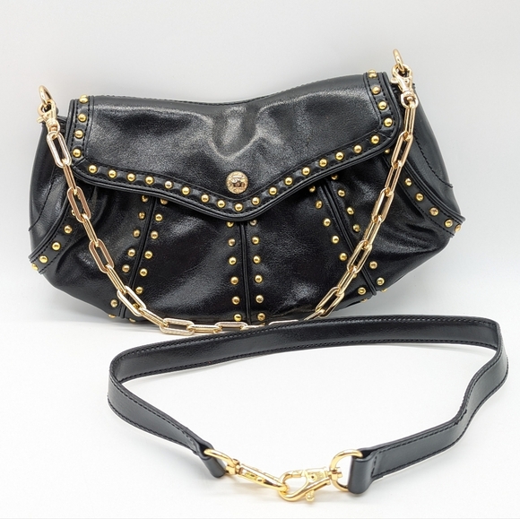 Maxx New York Black Gold Studded Shoulder Bag With Additional Strap - Picture 1 of 10